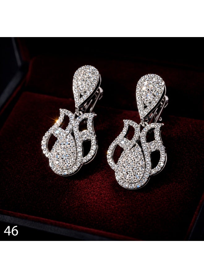 3Diamonds Platinum & Rhodium Plated Luxury Drop Earrings for Women | Zircon Stones, Anti-Tarnish - Image 1